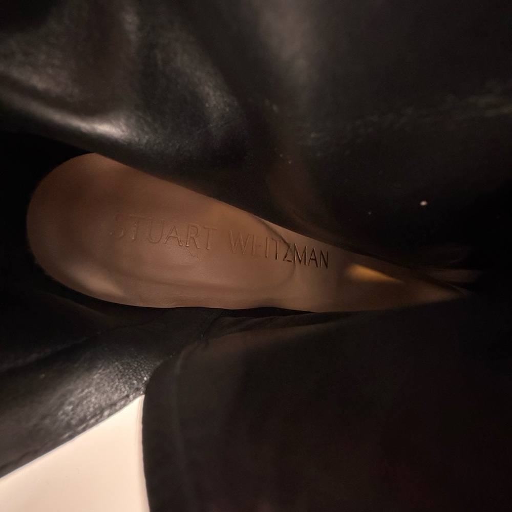 Stuart Weitzman Black Suede Ankle Boots Gold Hardware Block Heel 7.5 - Picture 11 of 13
